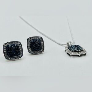 Rhodium Pendant Necklace and Earrings Set